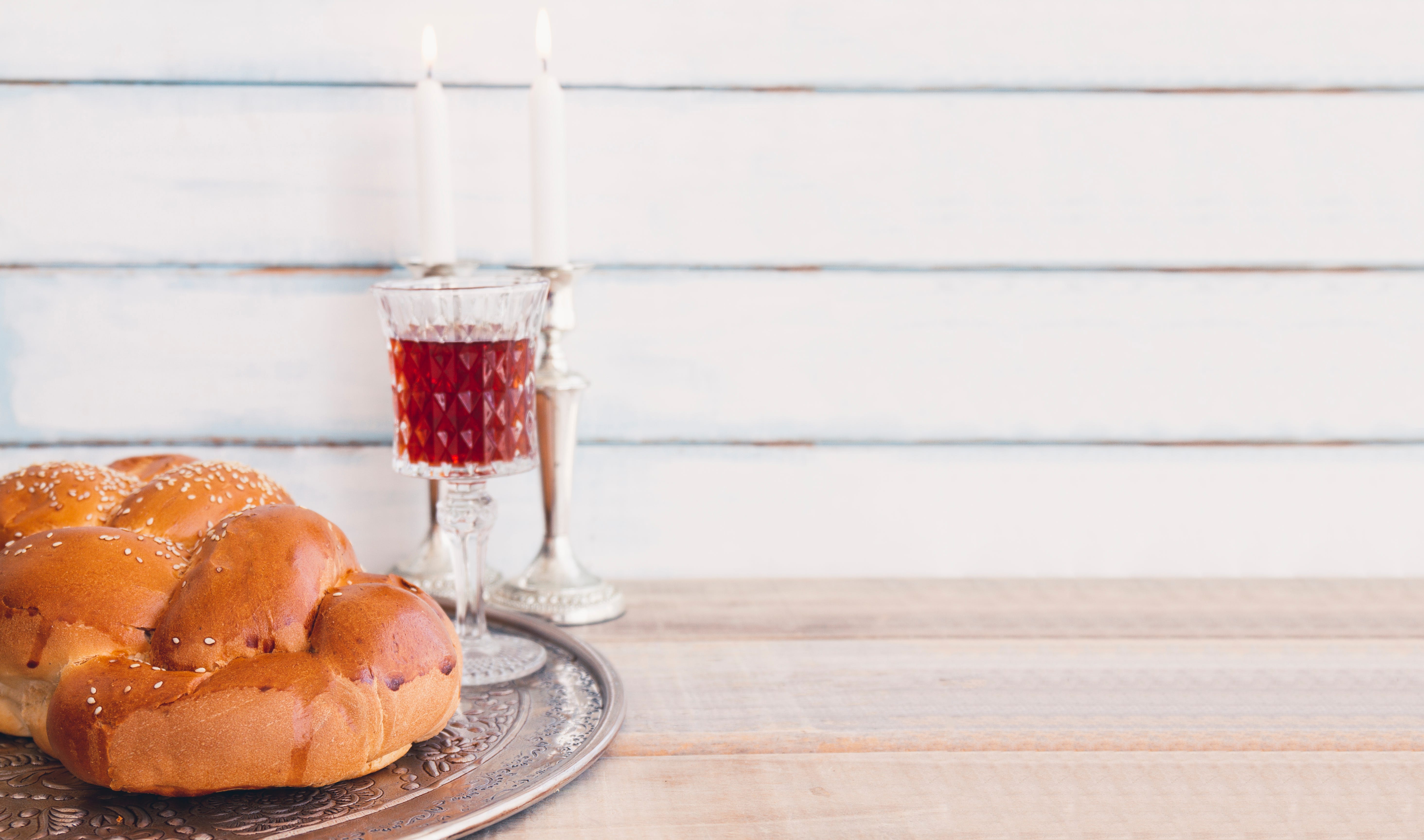Challah, candles, kiddush cup 
